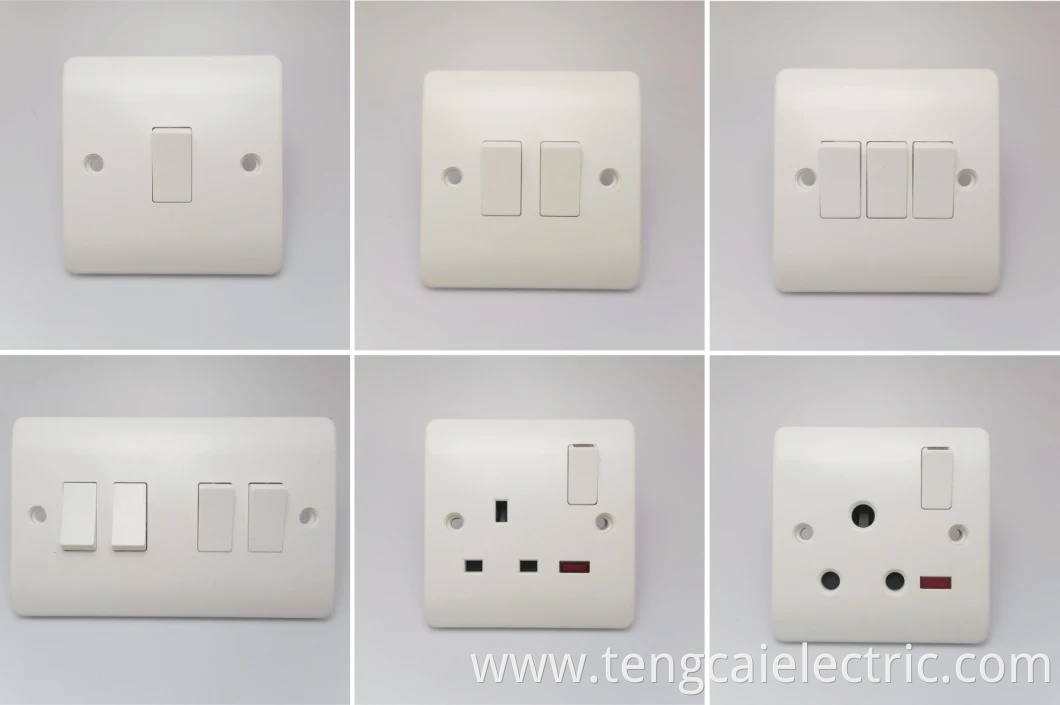 UK Electrical Wall Light Switch Socket 1 Gang 2 Way